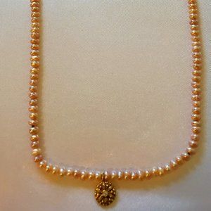 Freshwater Pearl Necklace w/Gold Diamond Pendant